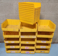 15 U-Line Plastic Stacking Bins , Each Measures 11"&times;11"&times;5" & Nine (9) Plastic Shelf Bins , Each Bin Measures 11"&times;8.5"&times;4" . All Yellow