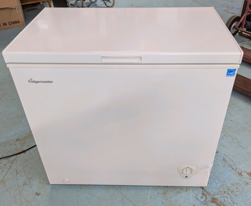As New Fridgemaster 7 Cubic Foot Chest Freezer. Measures 20.5" (depth) by 35" (wide) by 33" (height)