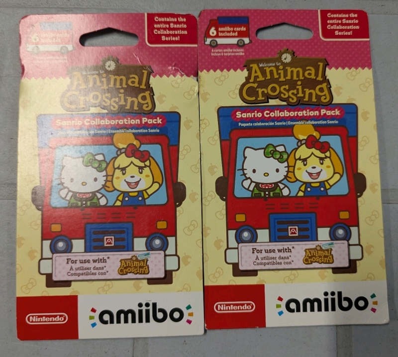 2 New Nintendo Amiibo Animal Crossing Sanrio Collaboration Packs. Contains 6 Amiibo Cards Each.