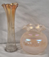 2 Vintage Vases - Carnival Glass 9.5" & Hand-blown Vase 5.5" Tall