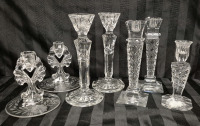 7 Vintage Crystal & Glass Candle Holders - 9" Tallest