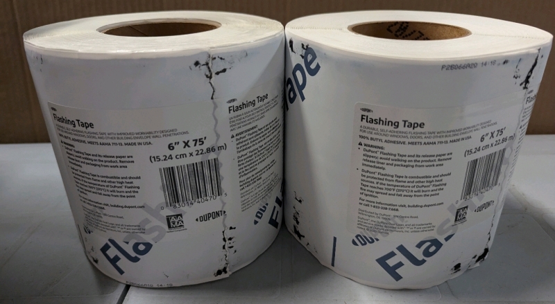 2 New Rolls of Dupont Flashing Tape. 6" by 75'. Retails for $116 ($58 Each.)