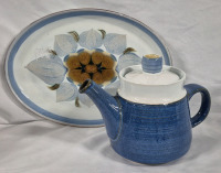 2 GORGEOUS Denby Pottery Oval Serving Platter 12.5" L & Teapot 6.5" H