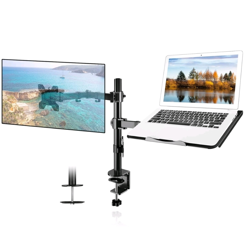 New in Box | SUPTEK Monitor and Laptop Mount Stand, Holds 13-32 inch Computer Monitor with , Adjustable Arm Stand & Laptop Tray for 13-27 inch Laptops, Hold Up to 22 lbs, with Clamp and Grommet Mounting Base MD6432TP003, Retails Over $50