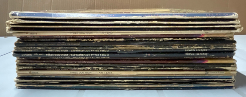 20 Vintage THREE DOG NIGHT LPs | Some Duplicates | 2 copies of &ldquo;Seven Separate Fools&rdquo; Contain all 7 Cards | Plus 2 Album I Plus 2 Posters from the &ldquo;Naturally&rdquo; LP Albums NOT included | See Photos for Titles | Scuffs and Scratches Present
