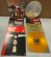 10 Vintage GRAND FUNK RAILROAD LPs | Special Edition Gold Vinyl &ldquo;We&rsquo;re an American Band | 3D Cover of &ldquo;Shinin&rsquo; On&rdquo; with a pair of glasses | This is the vintage vinyl &ldquo;E Pluribus Funk&rdquo; features a unique round cover design resembling a coin | Scuffs and Scr