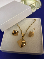 Vintage Set Signed Leverback Earrings Pendant with Chain Matte and High Polish Diamond Shaped Chain 21 inch Ring Clasp Matching Earrings .70 inch