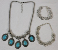 3pcs. Jewelry Lot . Necklace & Two (2) Bracelets . Necklace measures 18" long and Bracelets measure 8" long