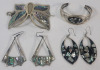 Vintage Mexico Alpaca Earring Sets , Bracelet & Butterfly Hair Clip . Mexico or Mexico Alpaca Marks Only , No 925 Marks