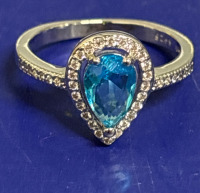 Sterling Silver Blue Teardrop Stone Ring Stamped Size 8.5