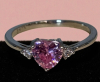 925S Sterling Silver Faceted Pink Stone Heart Ring Prong Set Dide Stones Size 10