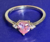 925S Sterling Silver Faceted Pink Stone Heart Ring Prong Set Dide Stones Size 10 - 3