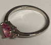 925S Sterling Silver Faceted Pink Stone Heart Ring Prong Set Dide Stones Size 10 - 5