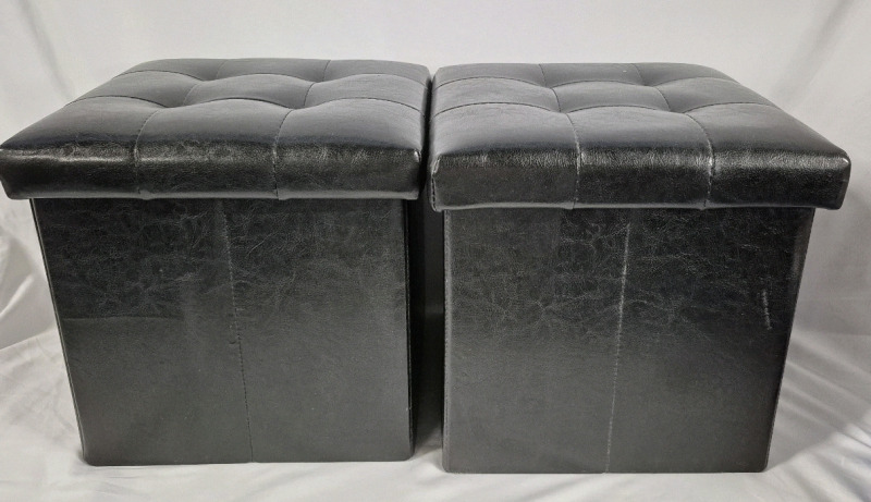 2 Storage Ottomans - Black 12.5" L x 12.5" W x 12" H