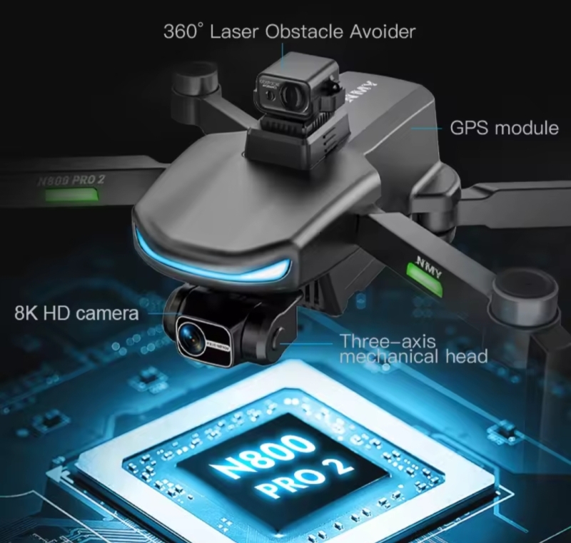 As New NMY N800 Pro 2 Camera Ariel Drone. Comes with Case and Controller. 6.5" Long.