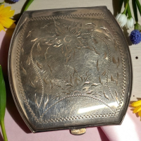 Vintage Sterling UP Stamped Floral Compact Mirror with Puff No Powder approximately 2.5 inches 77.5 grams