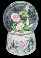 Vintage Twinkle Hummingbird Ceramic & Glass Globe Spinning Musical Snow Globe, Plays "Summertime", 6" Tall No Chips or Cracks