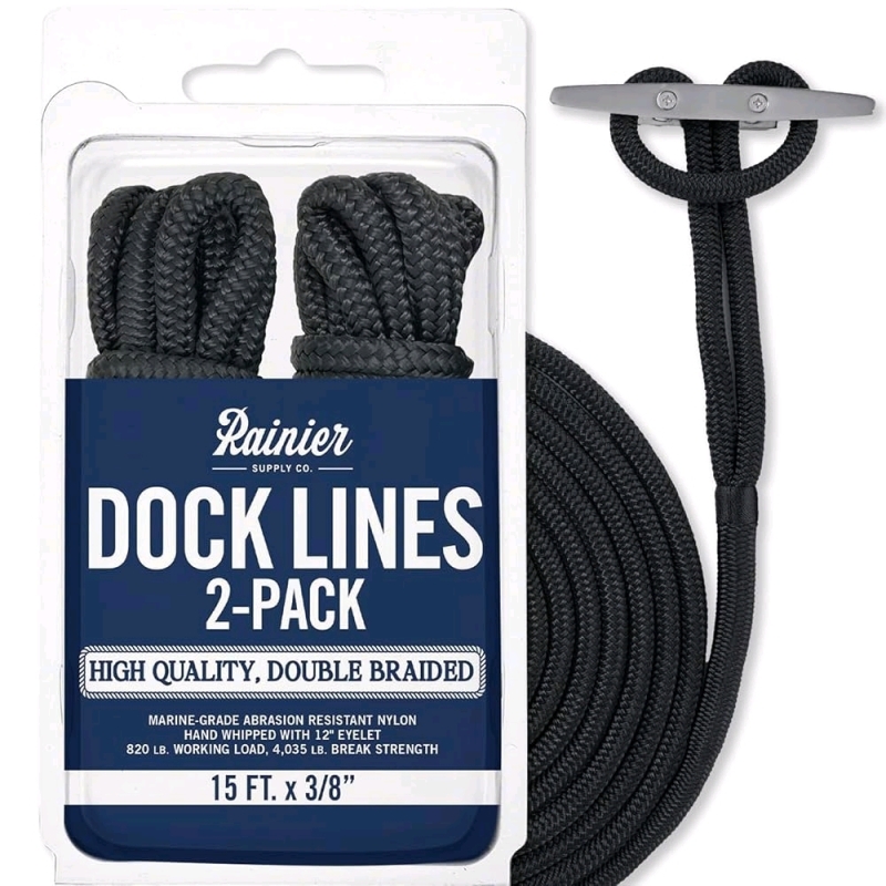New Rainier Supply Co. 2-Pack Boat Dock Lines - 15 ft x 3/8 inch Boat Rope - Premium Double Braided Nylon Dock Rope. Retails for $59