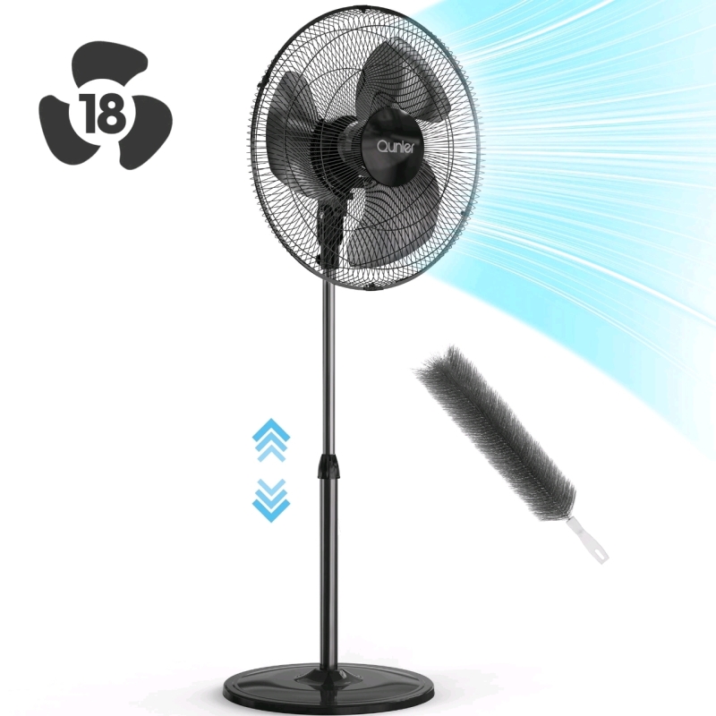 New Qunler 18" Standing Oscillating Quiet Pedestal Fan, with Dust Brush (Assembled) | Retails Over $50!