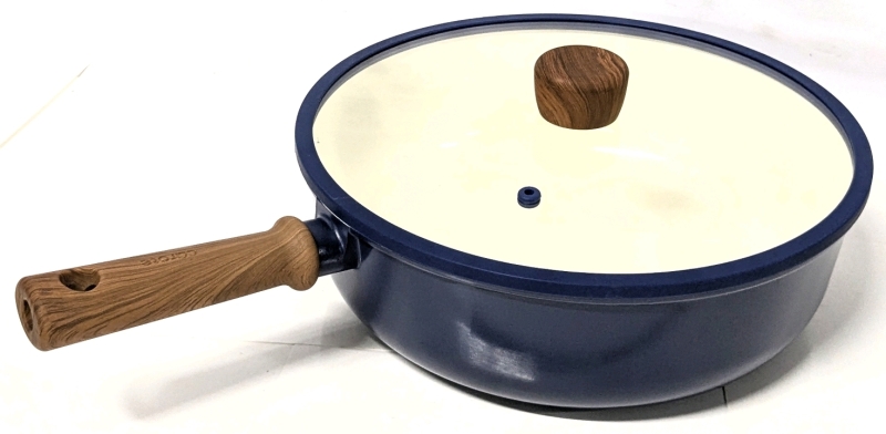 New CAROTE Navy Blue Induction Compatible Cookware for All Cooktops : 11.5" Diameter &times; 3.5" Tall Deep Skillet with Lid