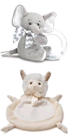 New BEARINGTON BABY Lil's Spout the Elephant Shaker Plush Rattle Toy 5.5" & Wee Alma 7" Mini Security Blanket Plush
