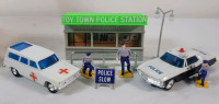 Vintage 60s/70s Lucky Toy Mini Mite Friction Motor Police & Ambulance plus Accessories Kids Toys .