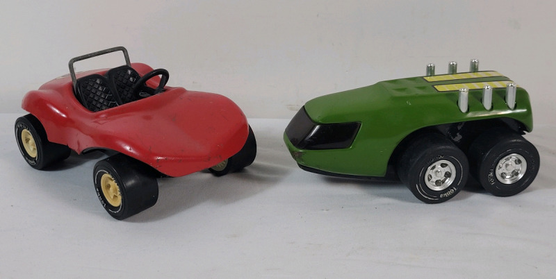 Vintage 1970s TONKA Red Dune Buggy & Green Moon Rover Toy Cars . Age Appropriate Wear . See Photos for Size
