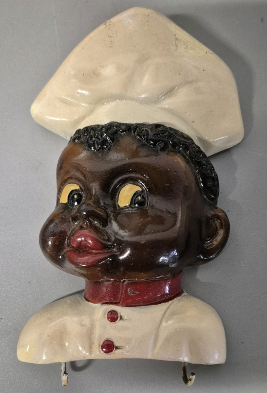 Vintage Black Americana Chalkware Boy Chef Plaque Wall Decor 7" Long
