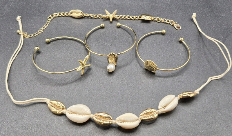 5pcs New Summer Beach Cowrie Shell Jewelry : Necklace & Bracelets (4)