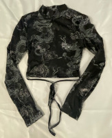 New Sz Small Ladies Long Sleeve Backless Top | Back Tie Detail | Dragon Print