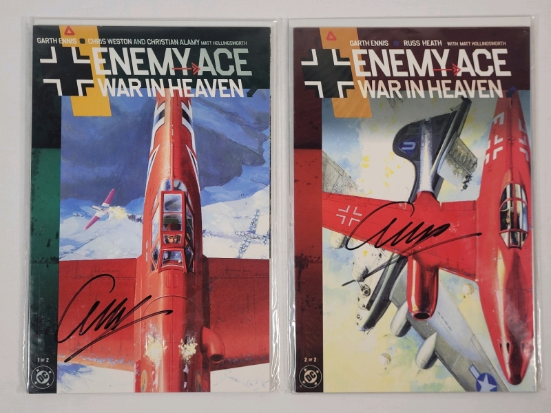 DC Comics ENEMY ACE : War in Heaven #1 & #2 , Two (2) Issue Run - Both Issues Signed by Writer Garth Ennis . Both Issues Bagged & Boarded