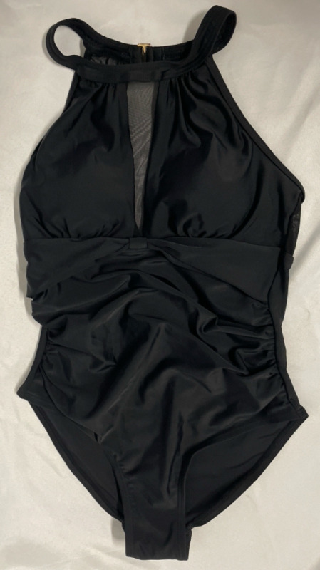 New Sz Small Ladies Swimsuit with High Neck and Mesh Detail