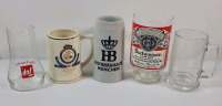 Vintage Collector Glasses & Beer Mugs . 7-Up Upside-Down Glass , FBI Training Mug , Hofbr&auml;uhaus M&uuml;nchen stoneware beer mug , Bud Glass & Alexander Keith Glass