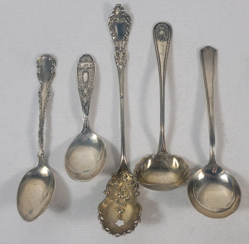 Five (5) Sterling Silver Serving Spoons . Measures 3 ⅞" to 6 &frac34;" long .
