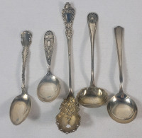 Five (5) Sterling Silver Serving Spoons . Measures 3 ⅞" to 6 &frac34;" long .