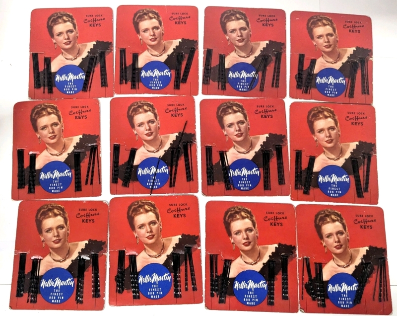 12 Vintage Packs NELLIE MARTIN Sure Lock Coiffure Keys "The Finest Bob Pin Made"