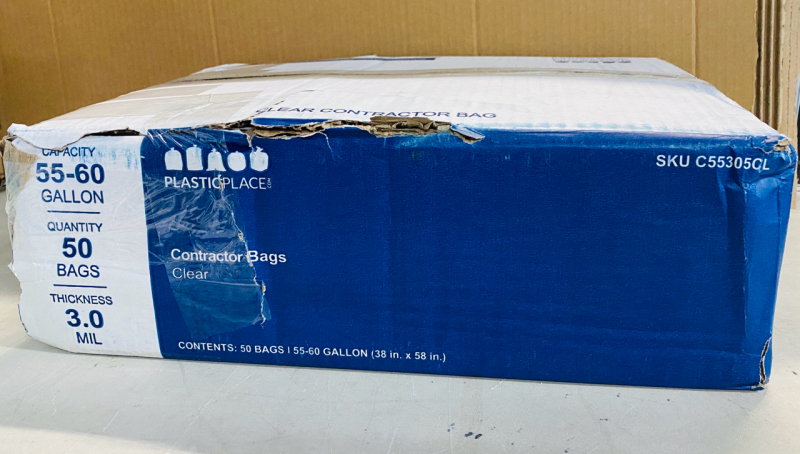 250 New Plasticplace 55-60 Gallon Trash Bags, Clear, High‑Density, Retail Value of $188.79