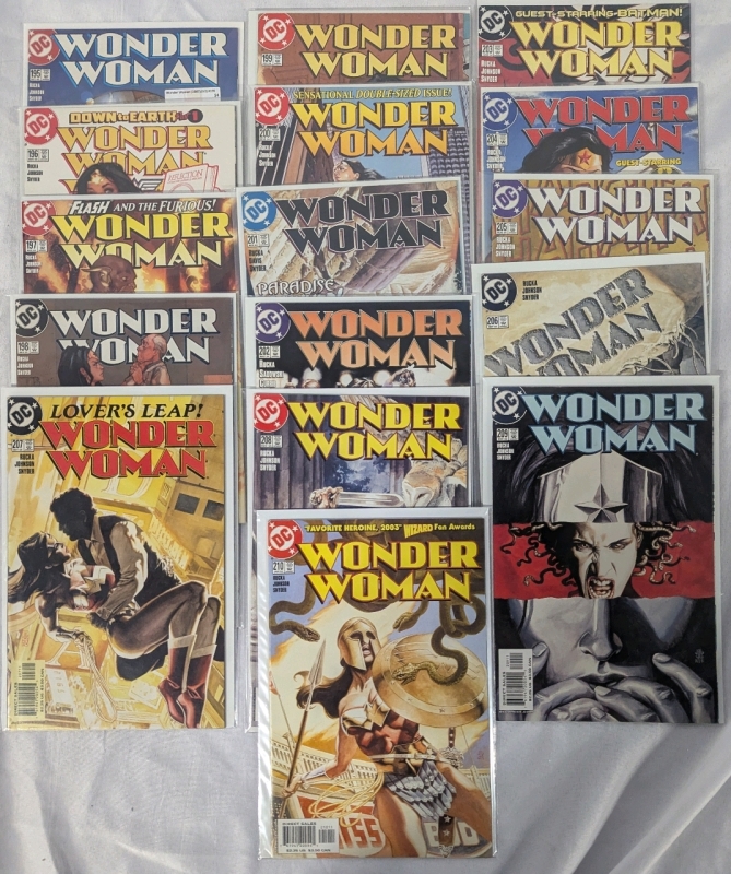 16 Vintage DC Wonderwoman Comics. Issues 195-210 of the Rucka Run.