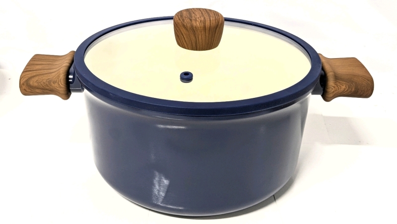New CAROTE Navy Blue Induction Compatible Cookware for All Cooktops : 9" Diameter, 4.5" Tall Pot with Lid