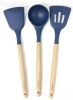3pc New CAROTE Silicone Kitchen Tools with Wooden Handles: Slotted Spatula, Flipper & Ladle, 12.75" Long Each