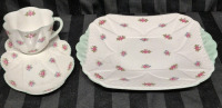 Stunning Vintage Shelley Cake Plate & Teacup with Snack Underplate - Rosebud Pattern