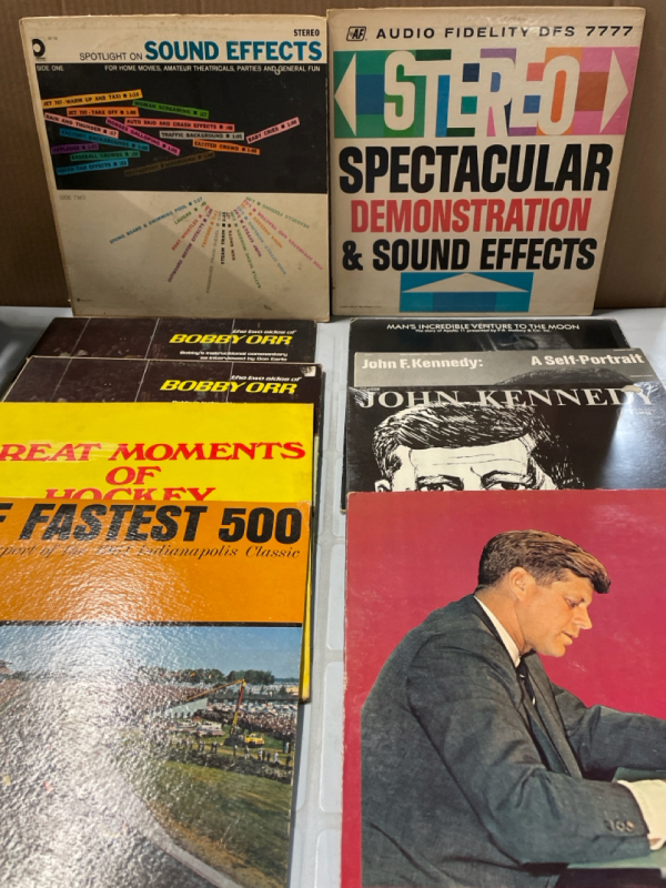 11 Vintage HISTORY, SPORTS & SOUND EFFECTS LPs | Listen to JFKs 1961 Inaugural Address or the Story of Apollo 11 | John Kennedy - My Kind of Guy is Orginal Sealed | See Photos for Titles | Scuffs and Scratches Present