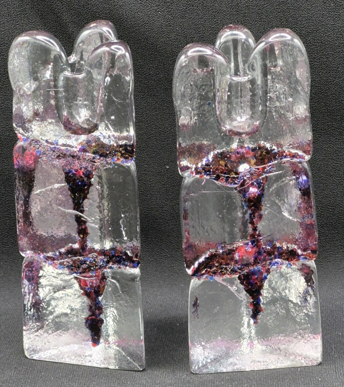 Thorn Glass Signed Purple Ice Candle Holders 5.15" Tall