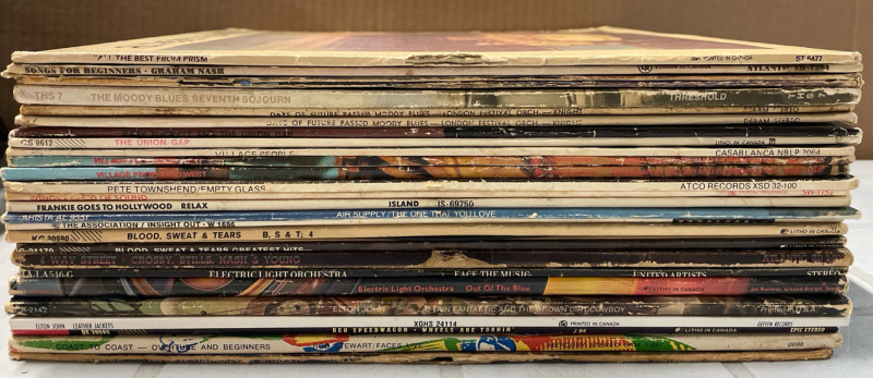 HUGE 28 VINTAGE LP LOT!! Classic Artists of the 60s &70s Including CSNY, Moody Blues, Union Gap, Blood, Sweat and Tears, Elton John and others | See photos for Titles | Scuffs and Scratches Present