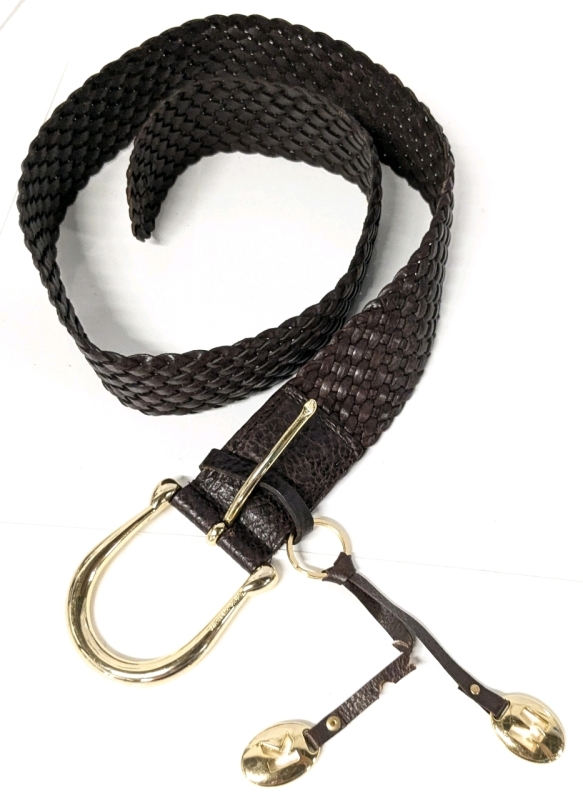 Vintage Size MED Women's MICHAEL KORS Genuine Leather Braided Belt with Dangling Logo Keychain, 2" Wide, 41" Long