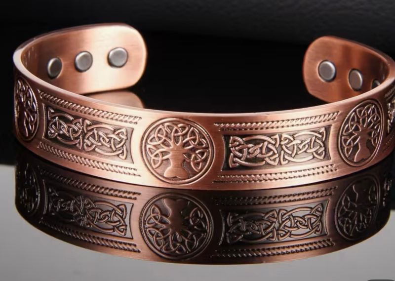 6 Strong Magnets Intricate Celtic Knots Solid Copper Tree of Life Open Cuff Bracelet Diameter 2.9 inch 1 in back open Stock photo added Better for Large wrist