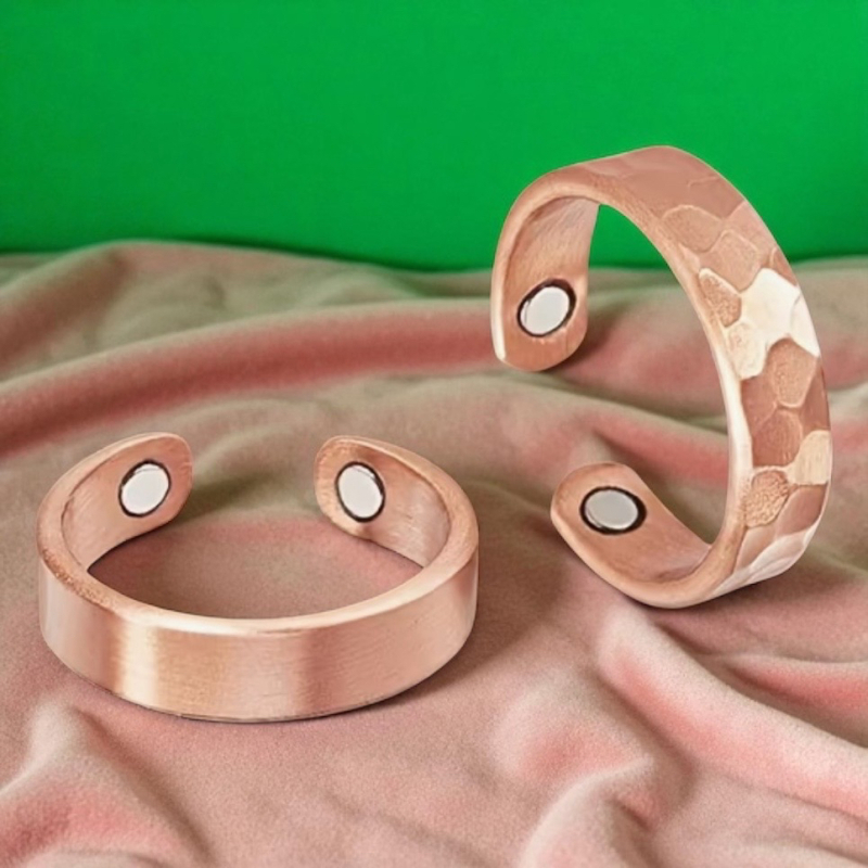 2pcs One Hammered and one Polished Copper Rings Pure Copper Adjustable Rings Open Back Band Currently size 9.5