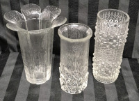3 Lovely Glass Vases - Tallest 7"