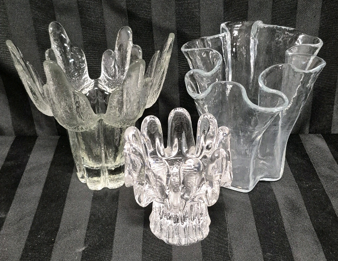 3 Unique Shaped Glass Candle Holders & Vase - Tallest 6.4"