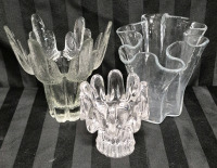 3 Unique Shaped Glass Candle Holders & Vase - Tallest 6.4"